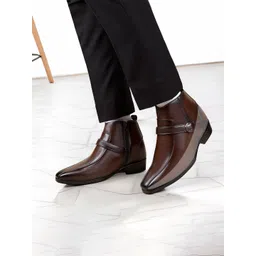 Bxxy Men 9 Cm Hidden Height Increasing Casual Block-Heeled Buckle And Zip Boot