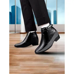 Bxxy Men 9 Cm Hidden Height Increasing Casual Block-Heeled Buckle And Zip Boot