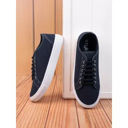 Styli Men Navy Blue & White Curtis Canvas Contrast Sole Lace-Up Sneakers