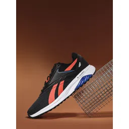 Reebok Men Black & Coral Orange Woven Design Liquifect 90 2.0 Running Shoes