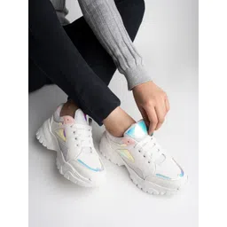 Shoetopia Women White Colourblocked Walking Shoes