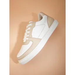 HRX by Hrithik Roshan Women White & Beige Lightweight Comfort Insole Basics Sneakers