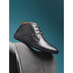 Egoss Men Textured Leather Mid Ankle Boots