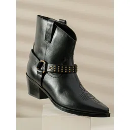 Saint G Women Black Metal Studded Leather Ankle Boots