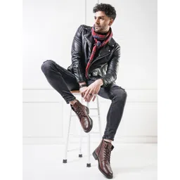 THOMAS CRICK Men Textured Leather Biker Boots