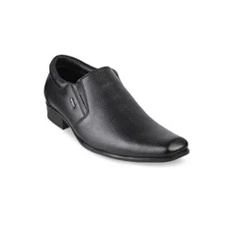 Mochi Men Black Solid Leather Formal Slip-Ons