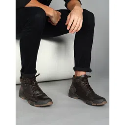 Buckaroo Men Textured Genuine Leather Biker Boots