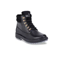 SHENCES Men Black Embellished Flat Boots