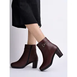 Stylestry Women Casual Block-Heeled Monk Boots