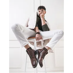 THOMAS CRICK Men Textured Leather Biker Boots