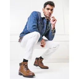 THOMAS CRICK Men Textured Leather Biker Boots