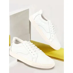 FAUSTO Men White Lightweight Lace Up PU Sneakers