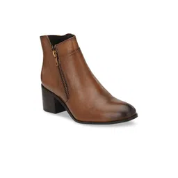 Delize Women Tan Brown Solid Faux Leather Boots
