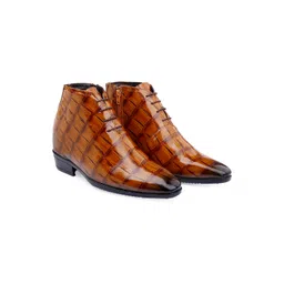 Bxxy Men 9 Cm Hidden Height Increasing Textured Casual Block-Heeled Regular Boots