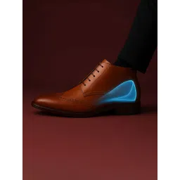 Bxxy Men Hidden Elevator Height Increasing Faux Leather Formal Full Brogue Lace-up Boot.