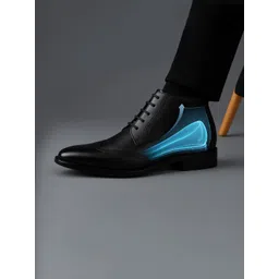 Bxxy Men Hidden Elevator Height Increasing Faux Leather Formal Full Brogue Lace-up Boot.