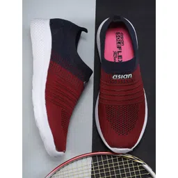 ASIAN Women Maroon & Navy Blue Slip-On Running Shoes