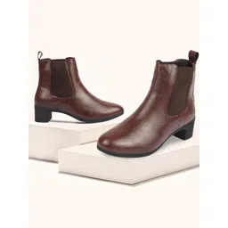 FAUSTO Women Textured Mid-Top Chelsea Boots