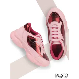 FAUSTO Women Pink PU Mid-Top Running Shoes