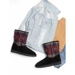 Saint G Women Black Printed Suede Winter Boots