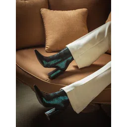 Saint G Women Textured Leather Pointed-Toe Mid-Top Chunky Boots