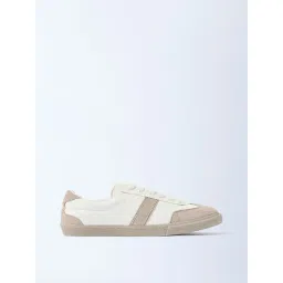 LUNA BLU by Westside White Striped Suede Lace-Up Leather Sneakers