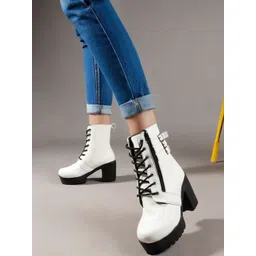 Kliev Paris Women Lace-Up Block-Heel Chunky Boots