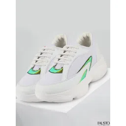 FAUSTO Women White & Green Running Shoes