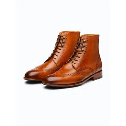 3DM Lifestyle Men Casual Block-Heeled Leather Brogue Boots
