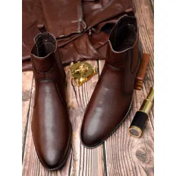 LOUIS STITCH Men Brunette Brown Mid-Top Slip-On Chelsea Boots