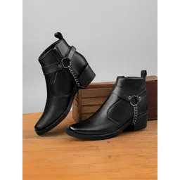 Bxxy Men Textured 5.08 Cm Height Increasing Elevator Block Heeled Chelsea Boots