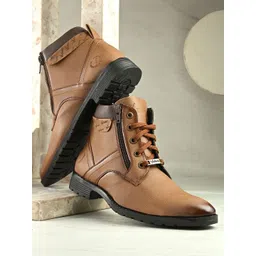 Vellinto Men Mid-Top Leather Lace-Up & Zipper Boots