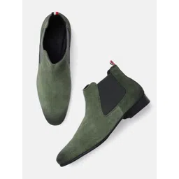 GABICCI Men Olive Green Suede Flat Boots