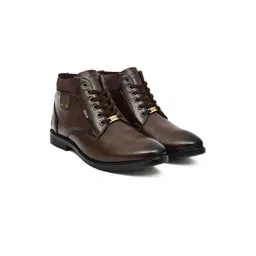 TRM Men Synthetic Brown Block Lace-Up Chelsea Boots