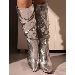 VANSON SHOES Women Textured Pointed Toe Block Heeled Boots