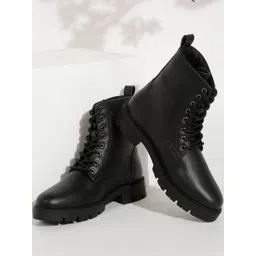Kosher Women Synthetic Leather Lace-Up Boots