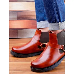 Bxxy Men Mid Top Platform Heels Chelsea Boots Ring Detail