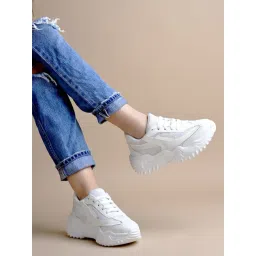 Shoetopia Women's White Casual Sneakers
