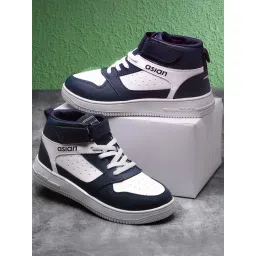 Asian Men's White & Black Ankle High Sneakers