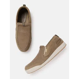 Woodland Men Khaki Leather Solid Slip-Ons