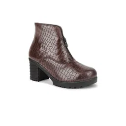 VALIOSAA Women Brown Textured Leather Ankle Boots