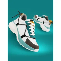 glitchez Men Colourblocked PU Lace-Up Sneakers