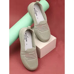 WELCOME Women Textured Round Toe Mesh Slip-On Sneakers