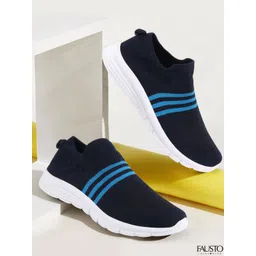 FAUSTO Men Navy Blue Mesh Walking Shoes