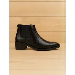 Bxxy Men Textured Blocked-Heeled Square Toe Chelsea Boots