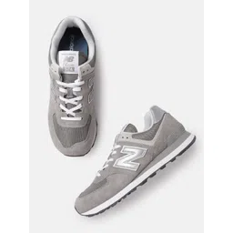 New Balance Men 574 Grey & Silver-Toned Woven Design Suede Sneakers