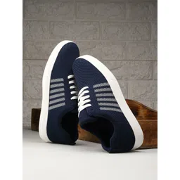 The Roadster Lifestyle Co. Men Blue Textured Comfort Insole Flyknit Lace-Up Sneakers