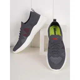 HRX by Hrithik Roshan Men Grey & Red Textured Contrast Sole Slip On Sneakers