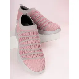 Marc Loire Women Pink & Grey Woven Design Lightweight Slip-On Sneakers