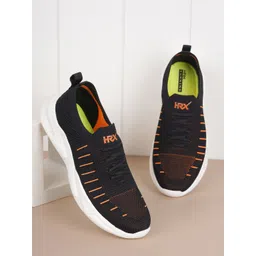 HRX by Hrithik Roshan Men Black & Orange Striped Contrast Sole Slip On Sneakers